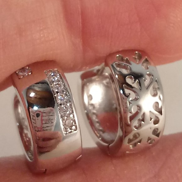 Silver Plated Diamond Zircon Hoop Huggie Earrings 13x5mm Women's Party Gift - Picture 5 of 5